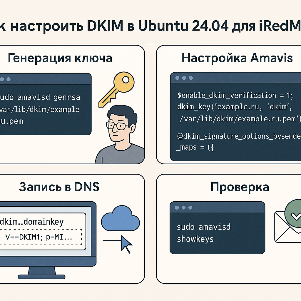Как настроить DKIM-подпись в Ubuntu 24.04 для iRedMail: пошаговый гайд